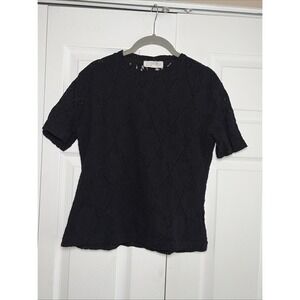 Illusion Knits Floral Lace Blouse Womens Size L Black Lace Coquette Victorian